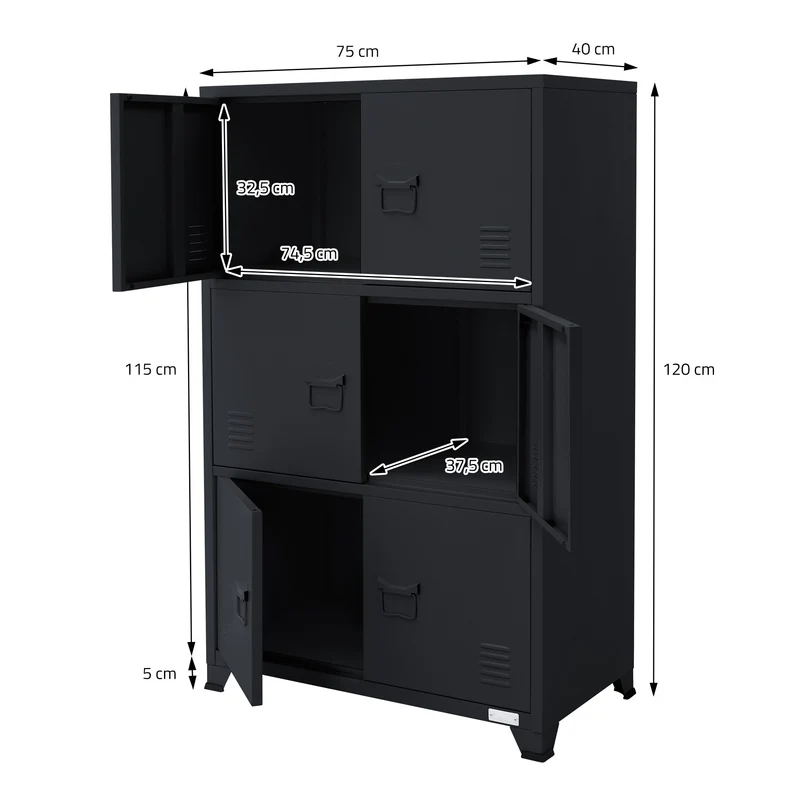 Büroschrank mit drei Ebenen Magnetverschluss 75x40x120 cm Anthrazit aus Stahl ML-Design