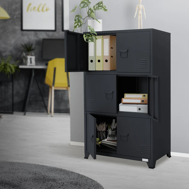 Büroschrank mit drei Ebenen Magnetverschluss 75x40x120 cm Anthrazit aus Stahl ML-Design