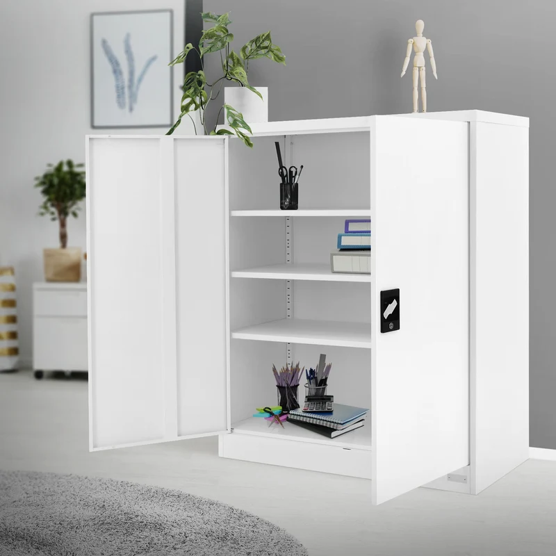 Aktenschrank abschließbar 90x40x109 cm Weiß aus Stahl ML-Design
