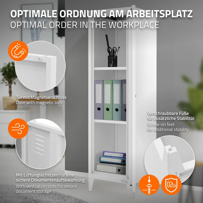 Aktenschrank Spindschrank 1-türig 38x38x137,5 cm Weiß aus Stahl ML-Design