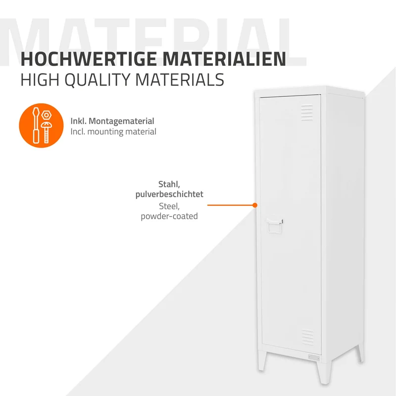 Aktenschrank Spindschrank 1-türig 38x38x137,5 cm Weiß aus Stahl ML-Design
