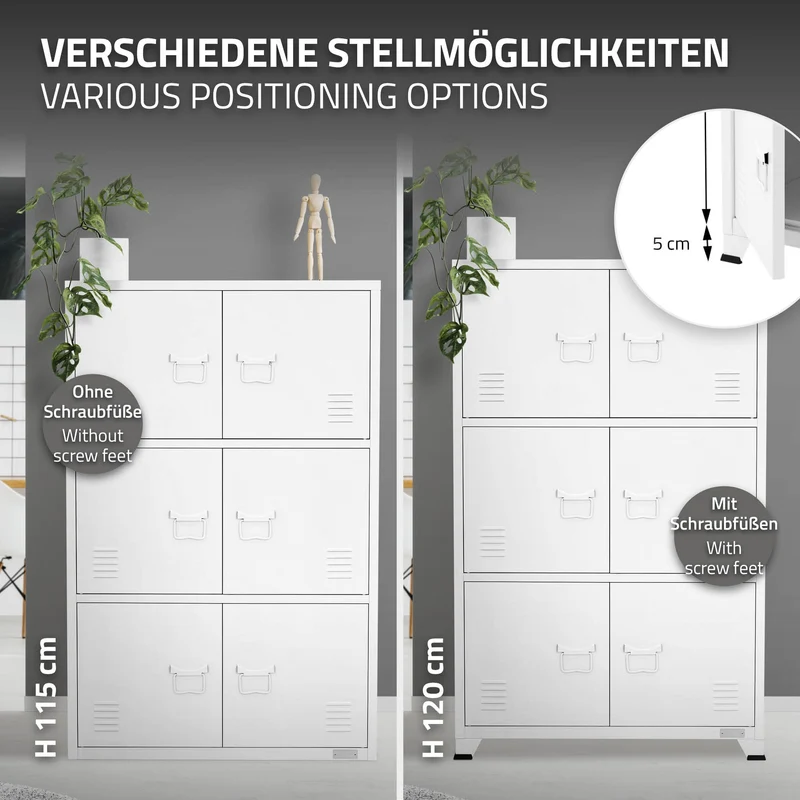 Büroschrank mit drei Ebenen Magnetverschluss 75x40x120 cm Weiß aus Stahl ML-Design