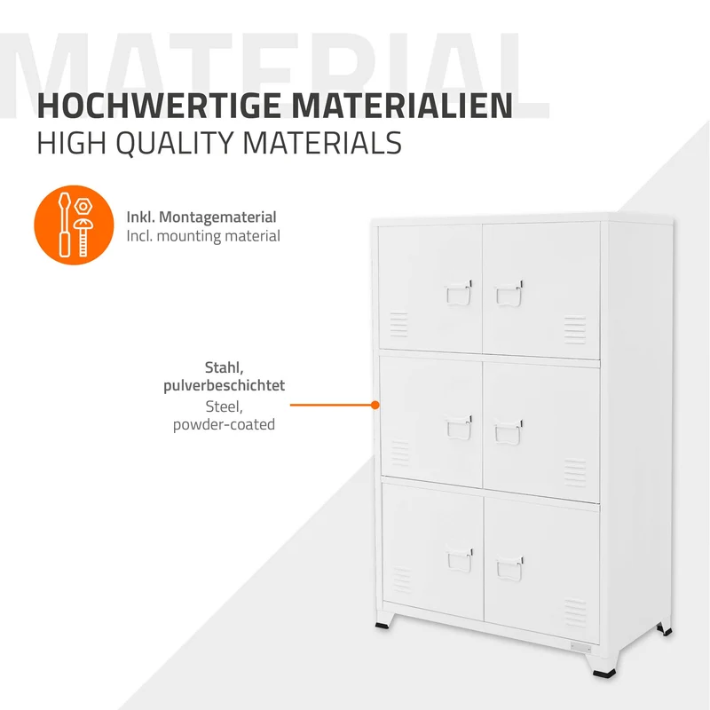 Büroschrank mit drei Ebenen Magnetverschluss 75x40x120 cm Weiß aus Stahl ML-Design