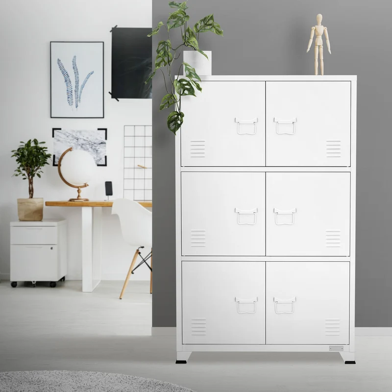 Büroschrank mit drei Ebenen Magnetverschluss 75x40x120 cm Weiß aus Stahl ML-Design