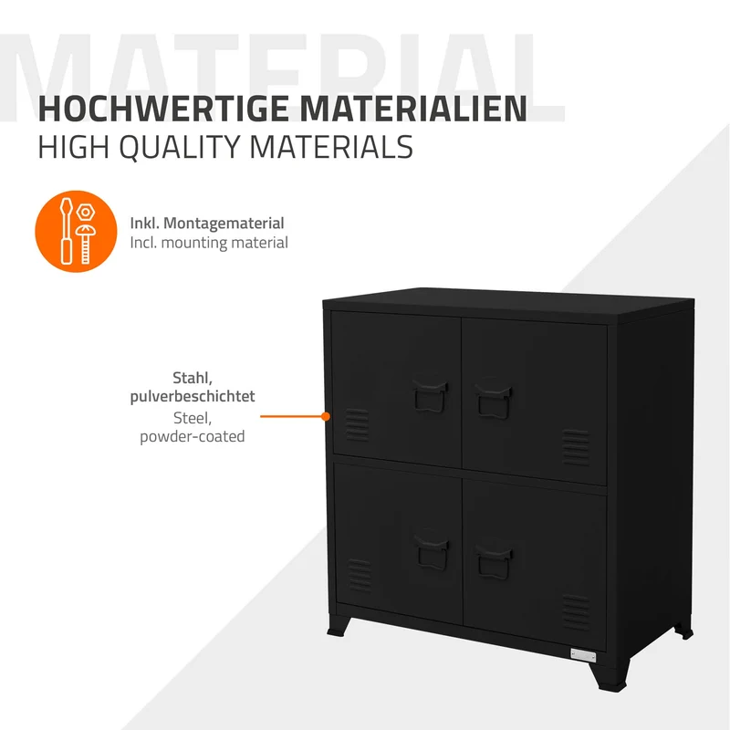 Büroschrank mit zwei Ebenen Magnetverschluss 75x40x80,5 cm Schwarz aus Stahl ML-Design