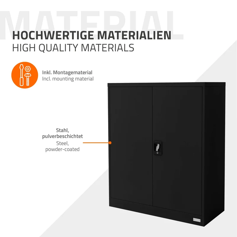 Aktenschrank abschließbar 90x40x109 cm Schwarz aus Stahl ML-Design