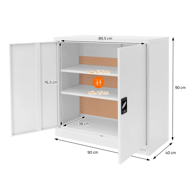 Aktenschrank abschließbar 90x40x90 cm Weiß aus Stahl ML-Design