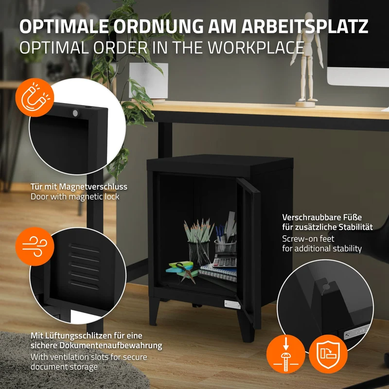 Aktenschrank Büroschrank Industrial 40x30x57,5 cm Schwarz aus Stahl ML-Design