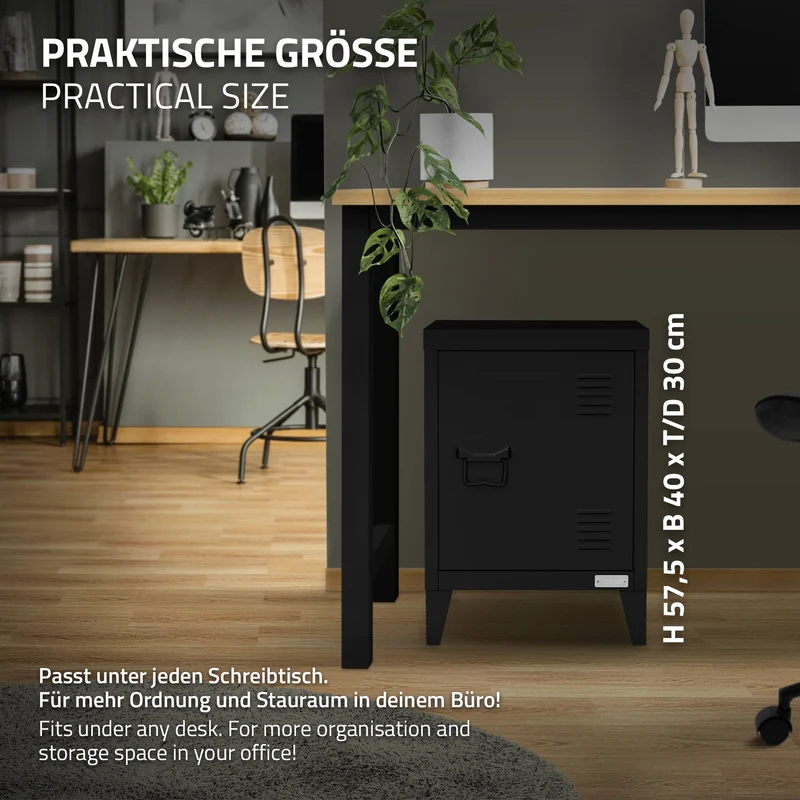 Aktenschrank Büroschrank Industrial 40x30x57,5 cm Schwarz aus Stahl ML-Design