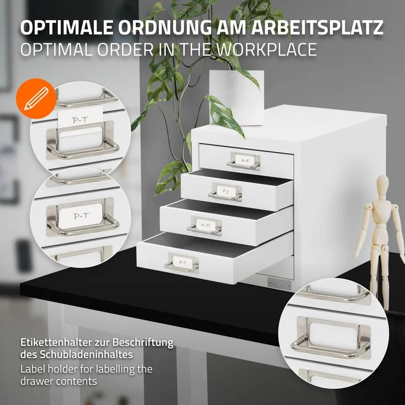 Aktenschrank mit 5 Schubladen 28x38x33 cm Weiß aus Metall ML-Design