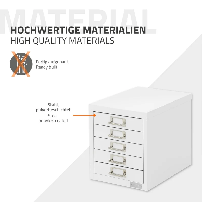 Aktenschrank mit 5 Schubladen 28x38x33 cm Weiß aus Metall ML-Design