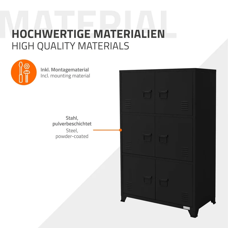 Büroschrank mit drei Ebenen Magnetverschluss 75x40x120 cm Schwarz aus Stahl ML-Design