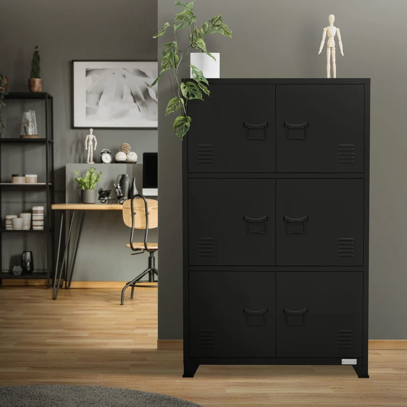 Büroschrank mit drei Ebenen Magnetverschluss 75x40x120 cm Schwarz aus Stahl ML-Design