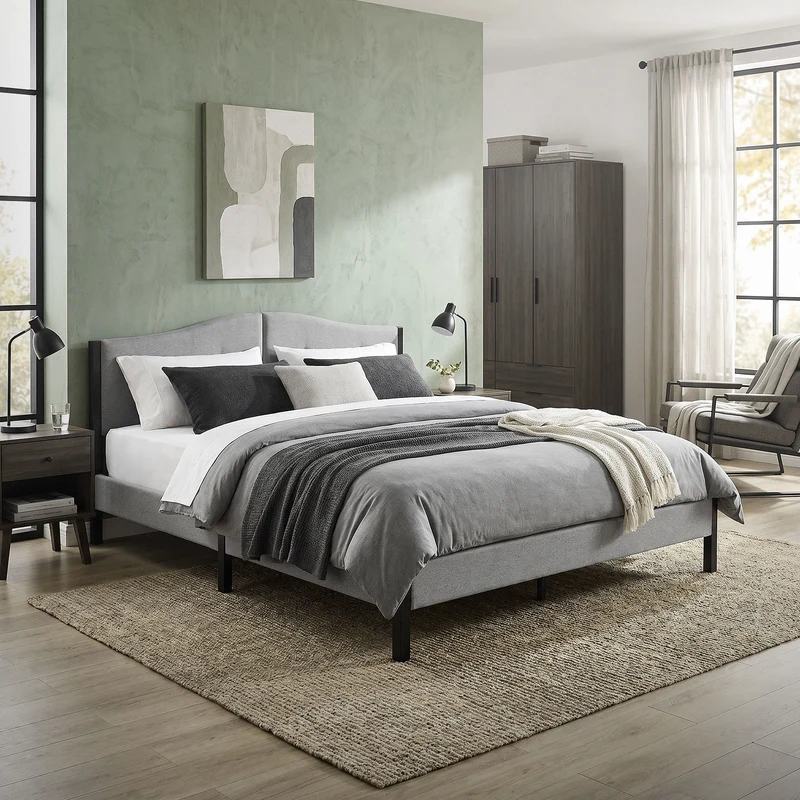 Polsterbett 160x200 cm, Grau, Doppelbett mit stabilem Bettgestell, Bett mit gepolstertes Kopfteil & Lattenrost, Jugendbett ML-Design