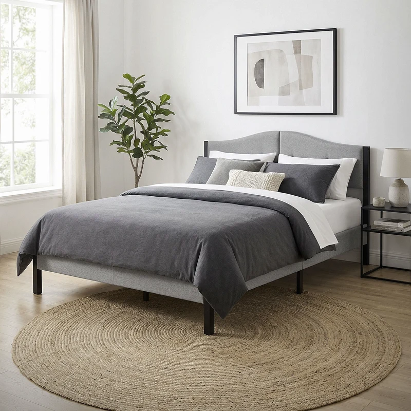 Polsterbett 140x200 cm, Grau, Doppelbett mit stabilem Bettgestell, Bett mit gepolstertes Kopfteil & Lattenrost, Jugendbett ML-Design