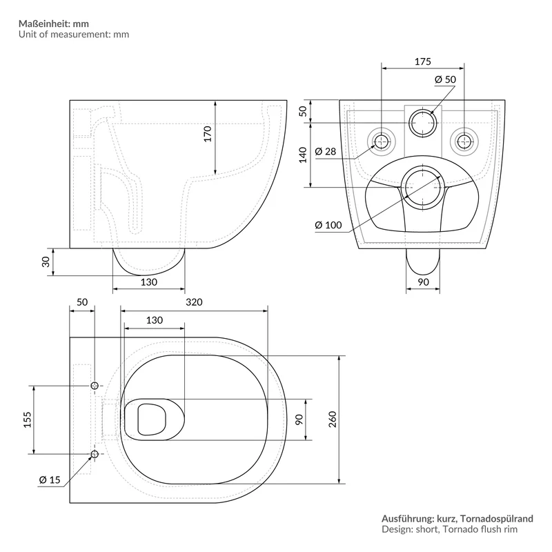 Wand-WC Hänge Toilette aus Keramik Matt Schwarz 49 cm kurz Spülrandlos mit Softclose Luxebath
