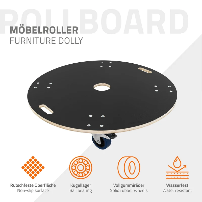 2er Set Rollbrett Möbelroller rund Ø 87 cm aus Multiplex mit Feststellbremsen Tragkraft 800 kg