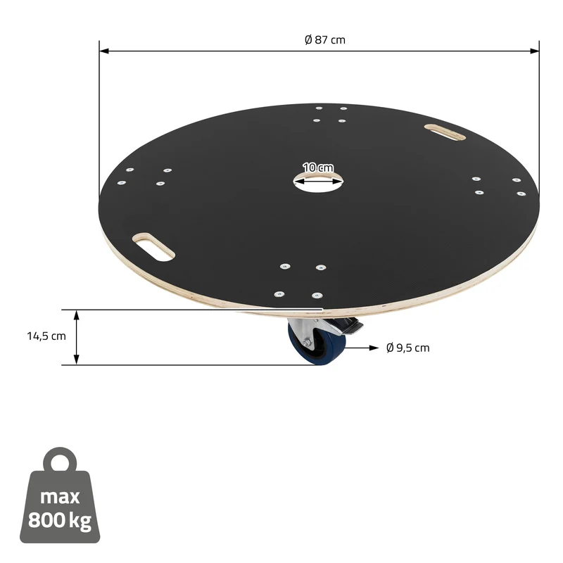 2er Set Rollbrett Möbelroller rund Ø 87 cm aus Multiplex mit Feststellbremsen Tragkraft 800 kg