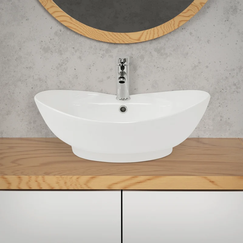 Waschbecken Oval mit Überlauf 59x39,5x20,5 cm Weiß aus Keramik LuxeBath