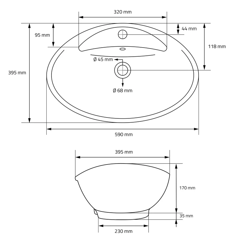 Waschbecken inkl. Ablaufgarnitur Silber mit Überlauf 59x39,5x20,5 cm Weiß aus Keramik LuxeBath