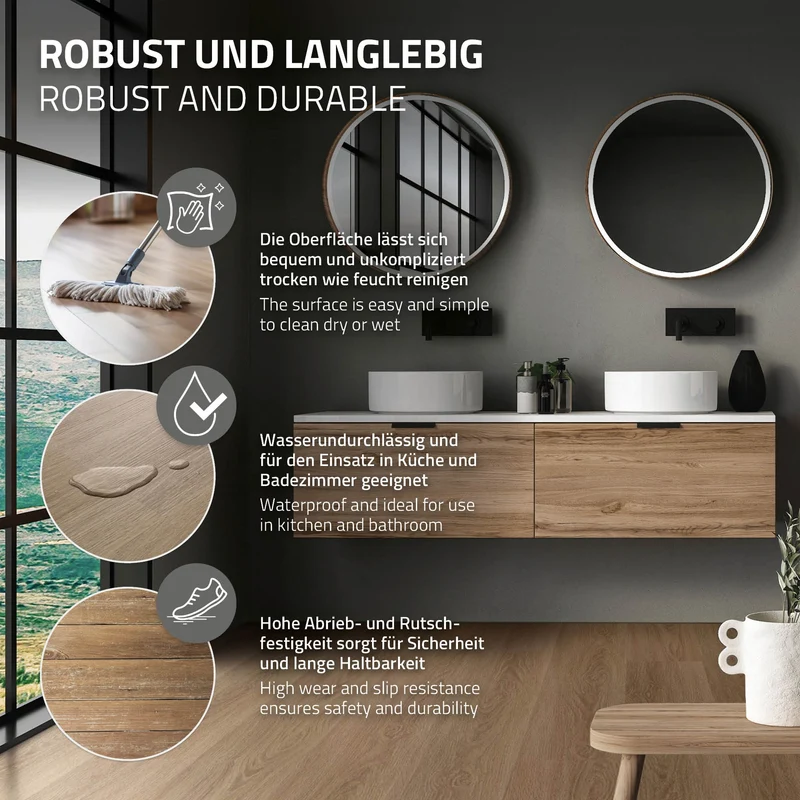 PVC Vinylboden Bodenbelag Set 7 Dielen 4,2mm für 1,54m² mit Klick-System Eiche Golden Hour ML-Design