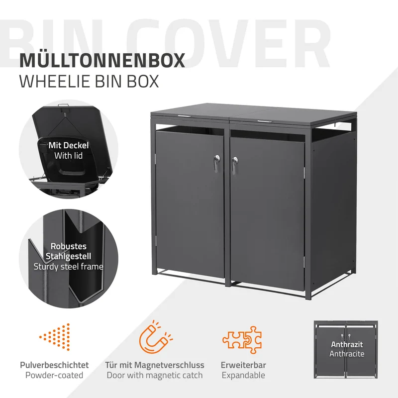Mülltonnenbox 2er bis 240L 132x80x120 cm aus Stahl in Anthrazit ML-Design