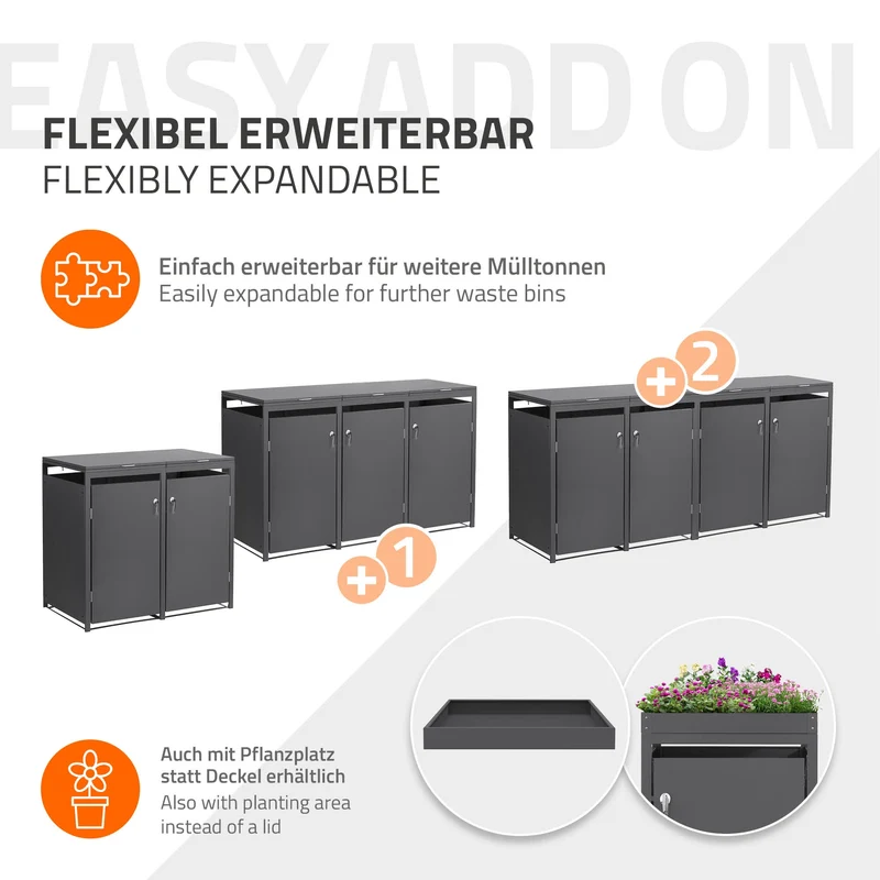 Mülltonnenbox 2er bis 240L 132x80x120 cm aus Stahl in Anthrazit ML-Design