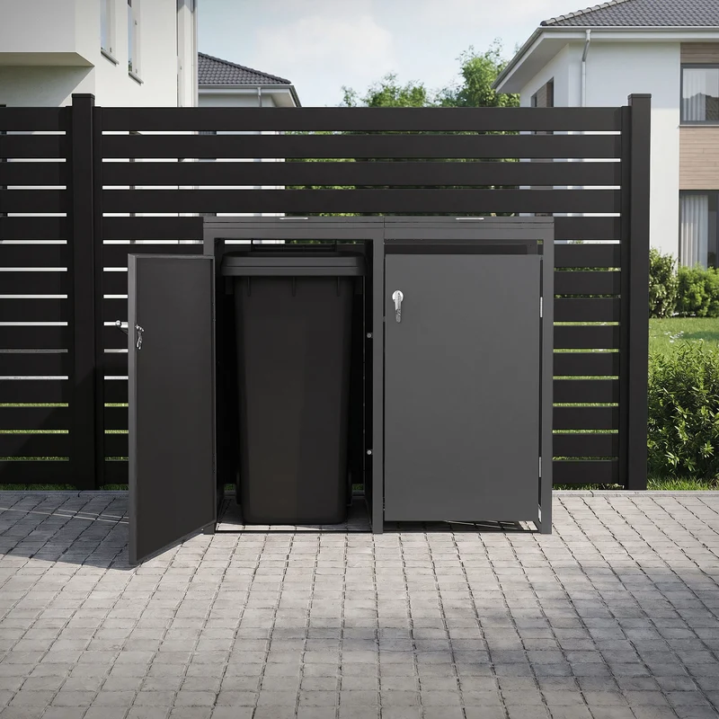 Mülltonnenbox 2er bis 240L 132x80x120 cm aus Stahl in Anthrazit ML-Design