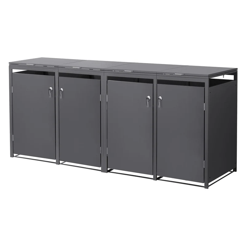 Mülltonnenbox 4er bis 240L 264x80x120 cm aus Stahl in Anthrazit ML-Design