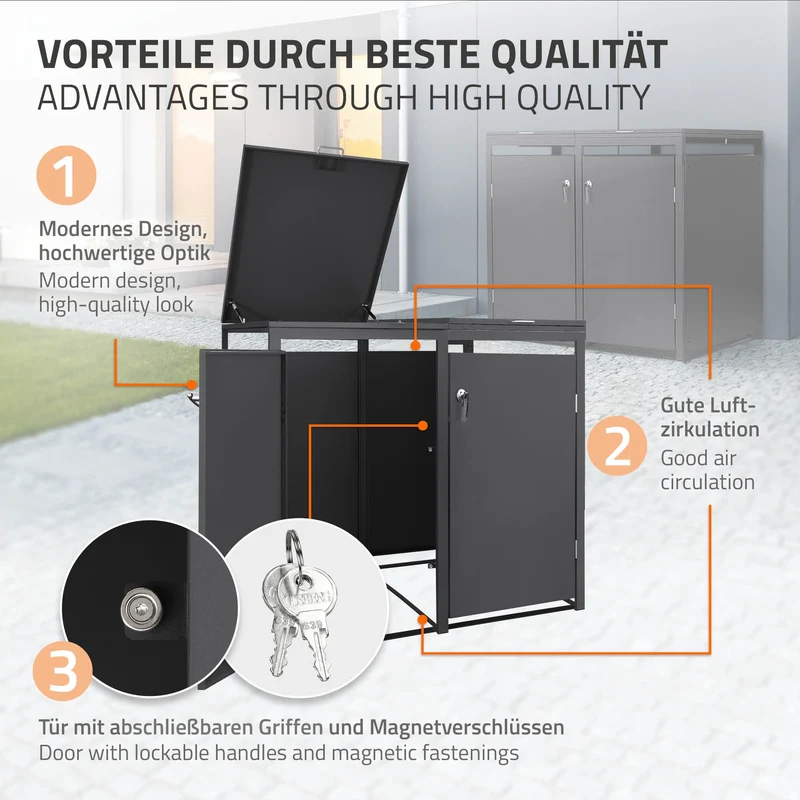 Mülltonnenbox 4er bis 240L 264x80x120 cm aus Stahl in Anthrazit ML-Design