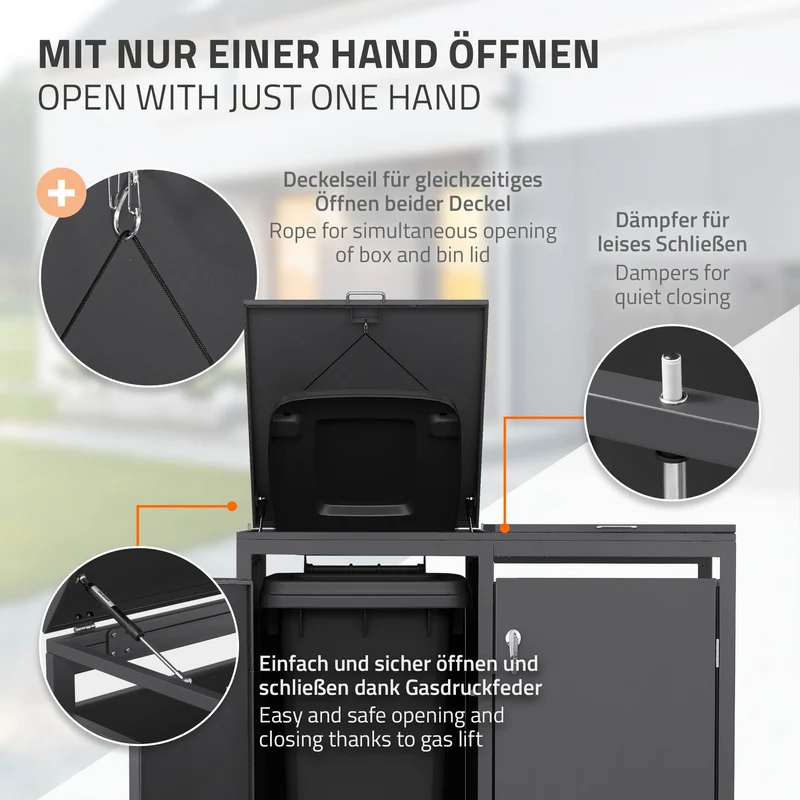 Mülltonnenbox 4er bis 240L 264x80x120 cm aus Stahl in Anthrazit ML-Design