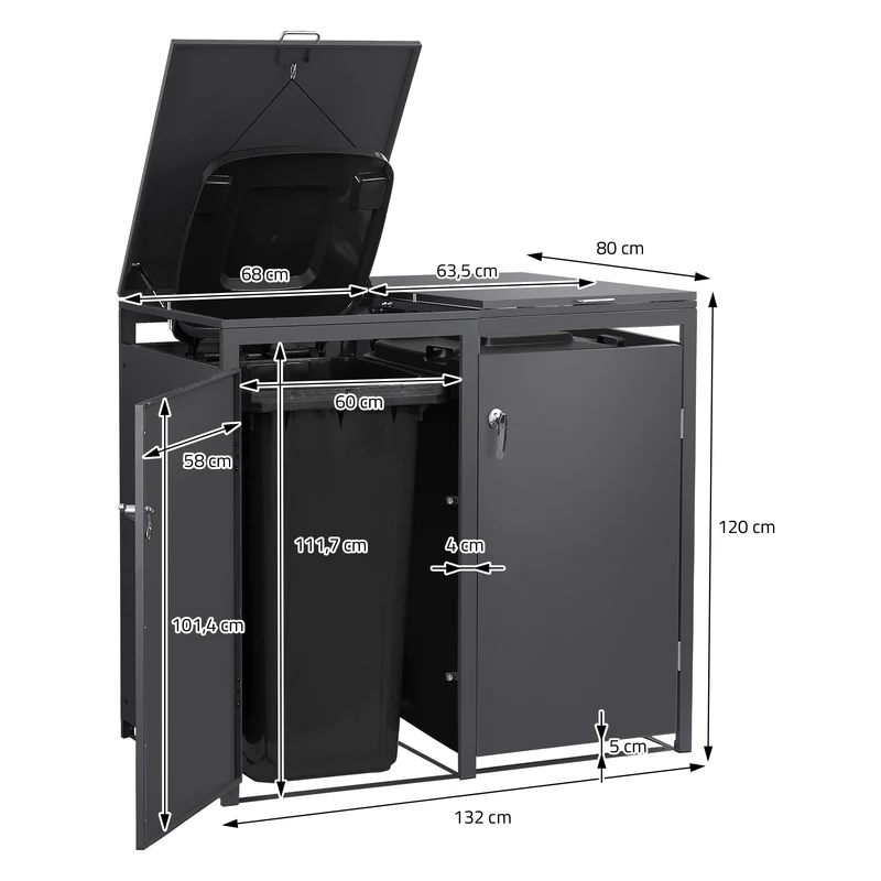 Mülltonnenbox 4er bis 240L 264x80x120 cm aus Stahl in Anthrazit ML-Design