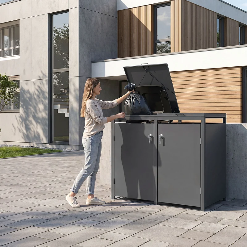 Mülltonnenbox 4er bis 240L 264x80x120 cm aus Stahl in Anthrazit ML-Design