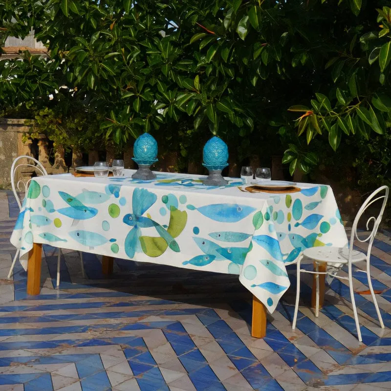 Tovaglia in Puro Lino Fantasia Marina - Pesci Volanti