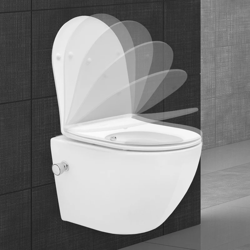 Wand-WC Hänge Toilette aus Keramik 55,5 cm lang Spülrandlos mit Softclose