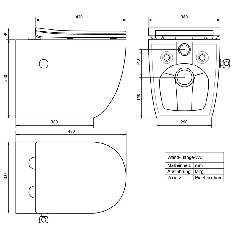 Wand-WC Hänge Toilette aus Keramik 55,5 cm lang Spülrandlos mit Softclose