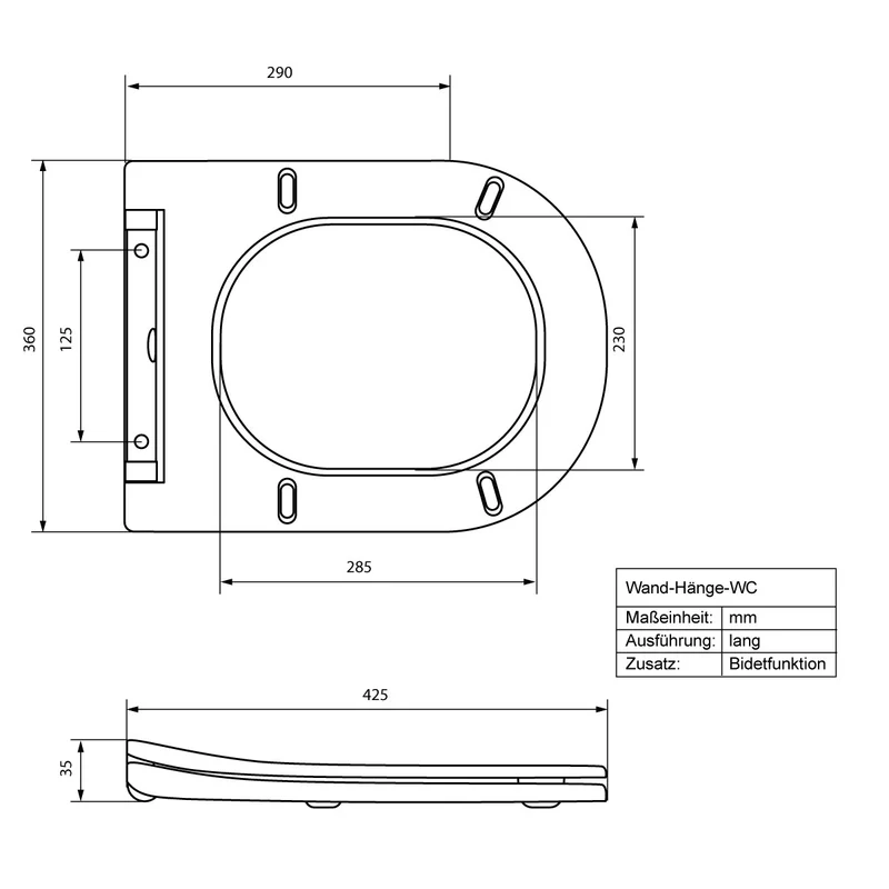 Wand-WC Hänge Toilette aus Keramik 55,5 cm lang Spülrandlos mit Softclose