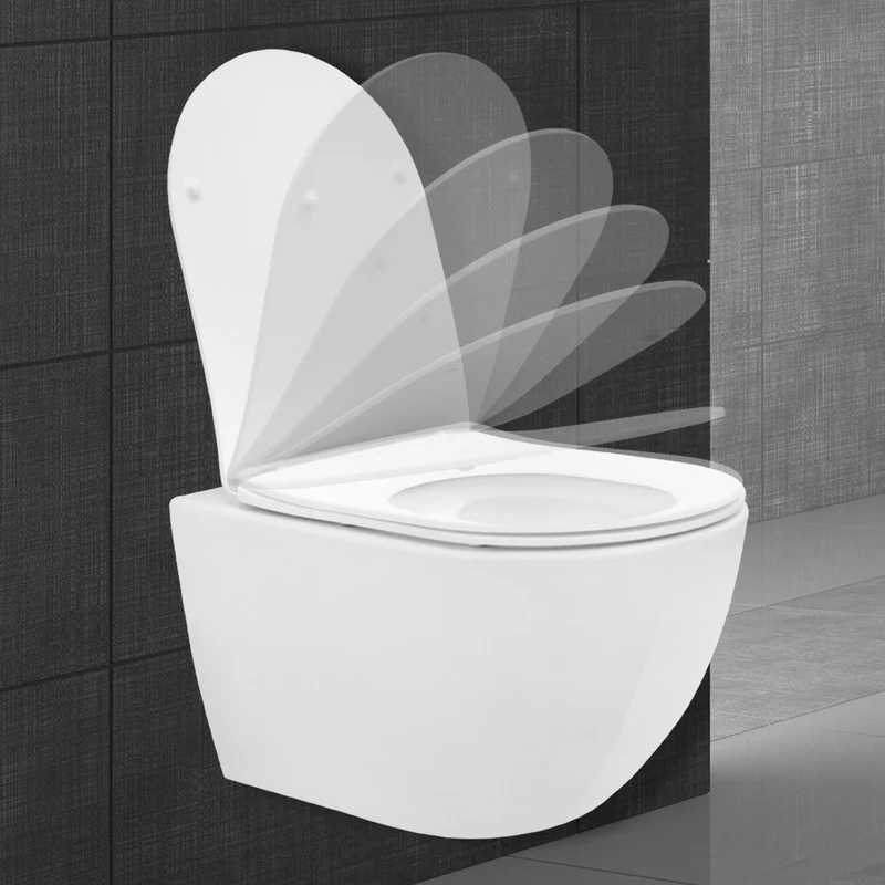 Wand-WC Hänge Toilette aus Keramik 49 cm lang Spülrandlos mit Softclose Luxebath