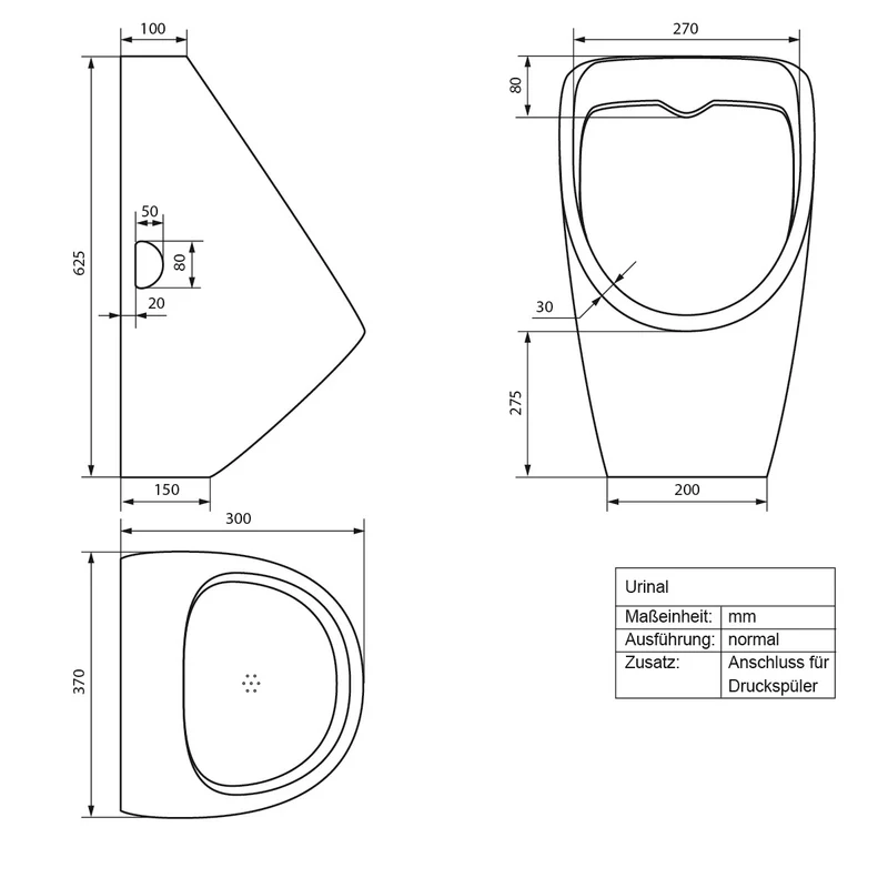 Urinal Pissoir aus Keramik mit Zulauf von Hinten inkl. Absaug Siphon Luxebath