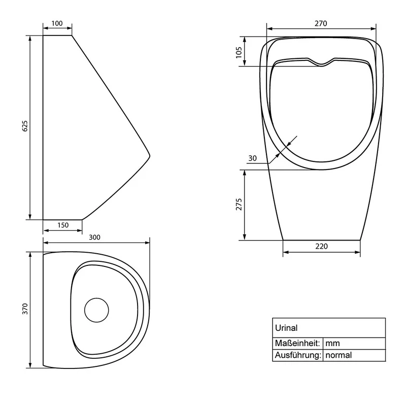 Urinal Pissoir aus Keramik mit Zulauf von Hinten Luxebath