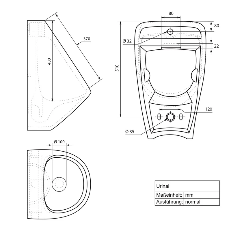 Urinal Pissoir aus Keramik mit Zulauf von Hinten Luxebath