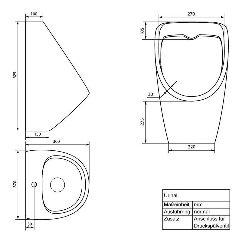 Urinal Pissoir aus Keramik mit Zulauf von Hinten Luxebath