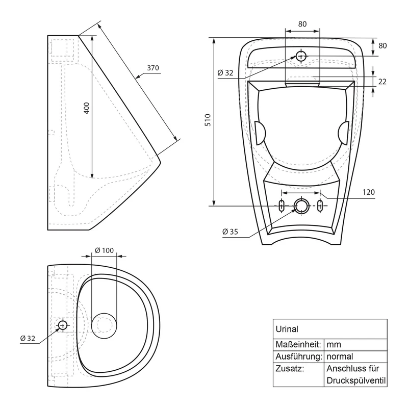 Urinal Pissoir aus Keramik mit Zulauf von Hinten Luxebath