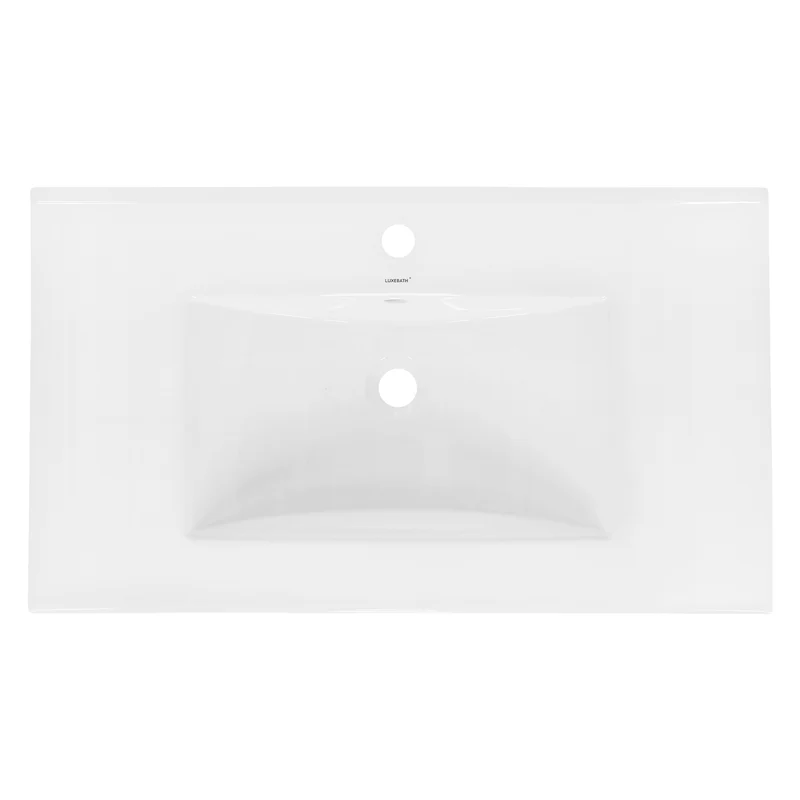Waschbecken mit Wasserhahn ausziehbare Brause eckig 81x46,5x17,5 cm Weiß aus Keramik inkl. Ablaufgarnitur Weiß mit Überlauf LuxeBath