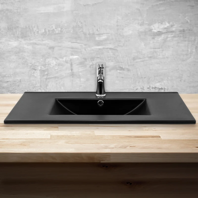 Waschbecken Rechteckig mit Überlauf 81x47x17,5 cm Schwarz matt aus Keramik ML-Design