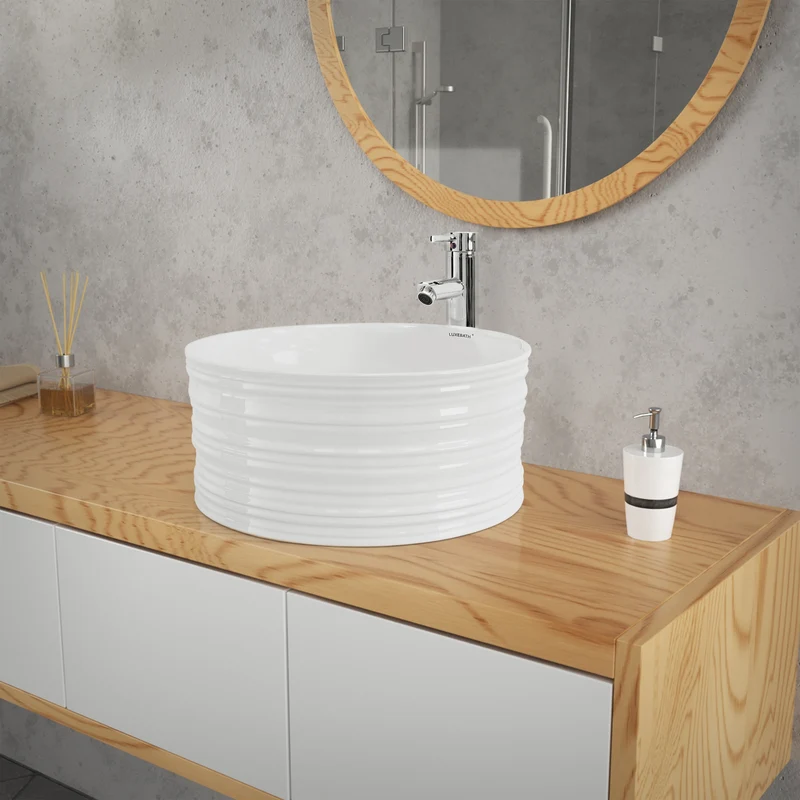 Waschbecken inkl. Ablaufgarnitur Weiß ohne Überlauf Ø 41x18 cm Weiß aus Keramik LuxeBath