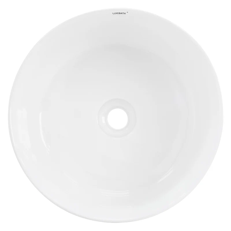 Waschbecken inkl. Ablaufgarnitur Silber ohne Überlauf Ø 41x18 cm Weiß aus Keramik LuxeBath