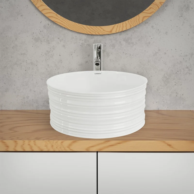 Waschbecken Rund ohne Überlauf Ø 41x18 cm Weiß aus Keramik LuxeBath