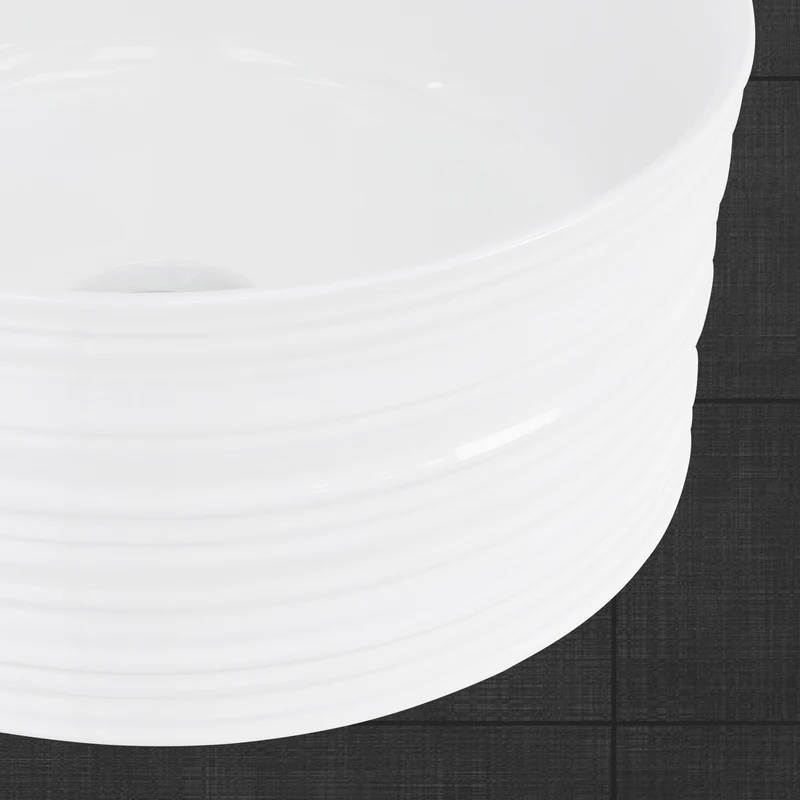Waschbecken Rund ohne Überlauf Ø 41x18 cm Weiß aus Keramik LuxeBath