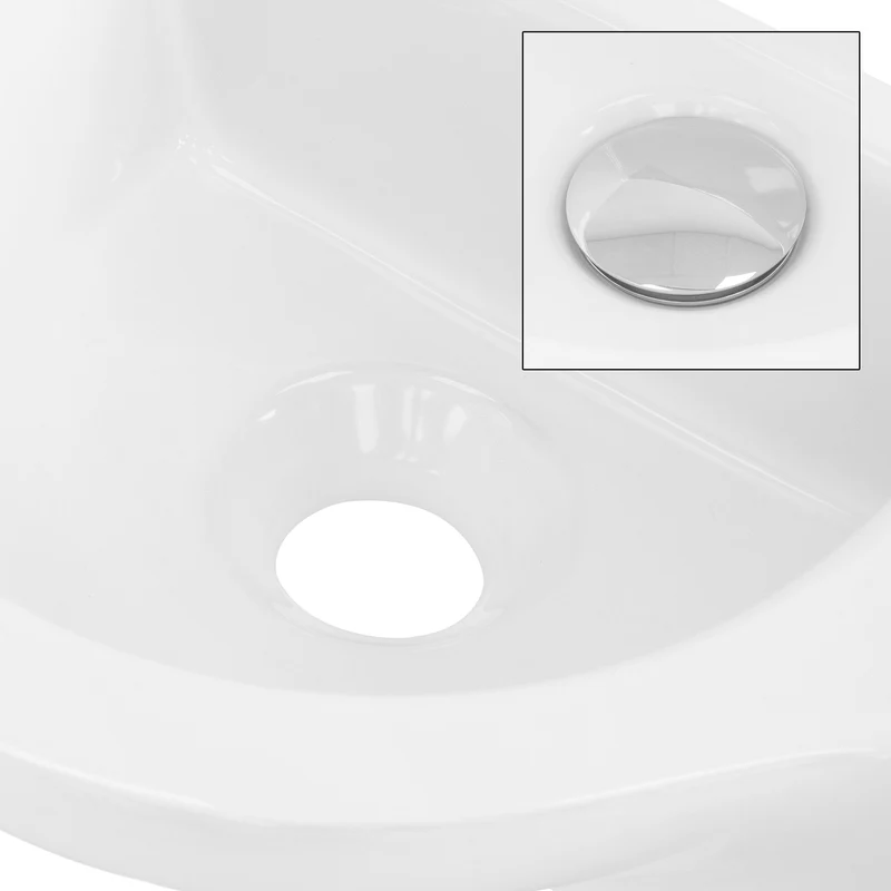 Waschbecken oval Hahnloch links 44,5x25,5x12 cm Weiß aus Keramik ML-Design